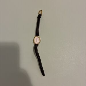 RARE Timex Oval Gold Tone/White Face/Thin Black Leather Classic Women's Watch